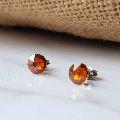 Copper Crystal Titanium Earrings, 6.5mm